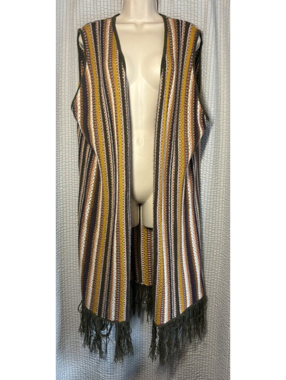 Cato Crochet Open Knit Duster Sleeveless Cardigan Vest Boho Hippie Fringe 22/24